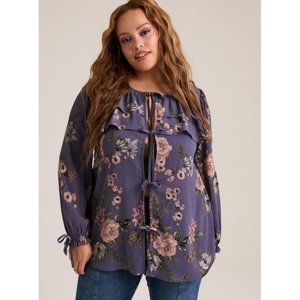 0016- TORRID Festi Balloon Sleeve Tie Front Blouse SIZE 0